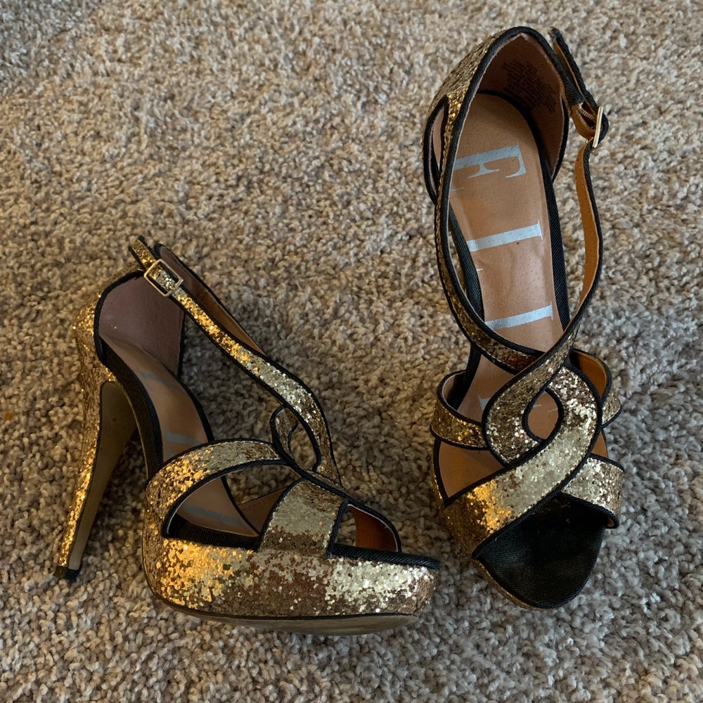 Gold glitter heels